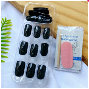 Unhas Postiças Autocolantes Preto Efeito Gel Macrilan