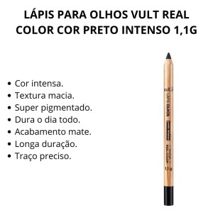 Lápis Olhos Preto Intenso Madeira Apontável Vult